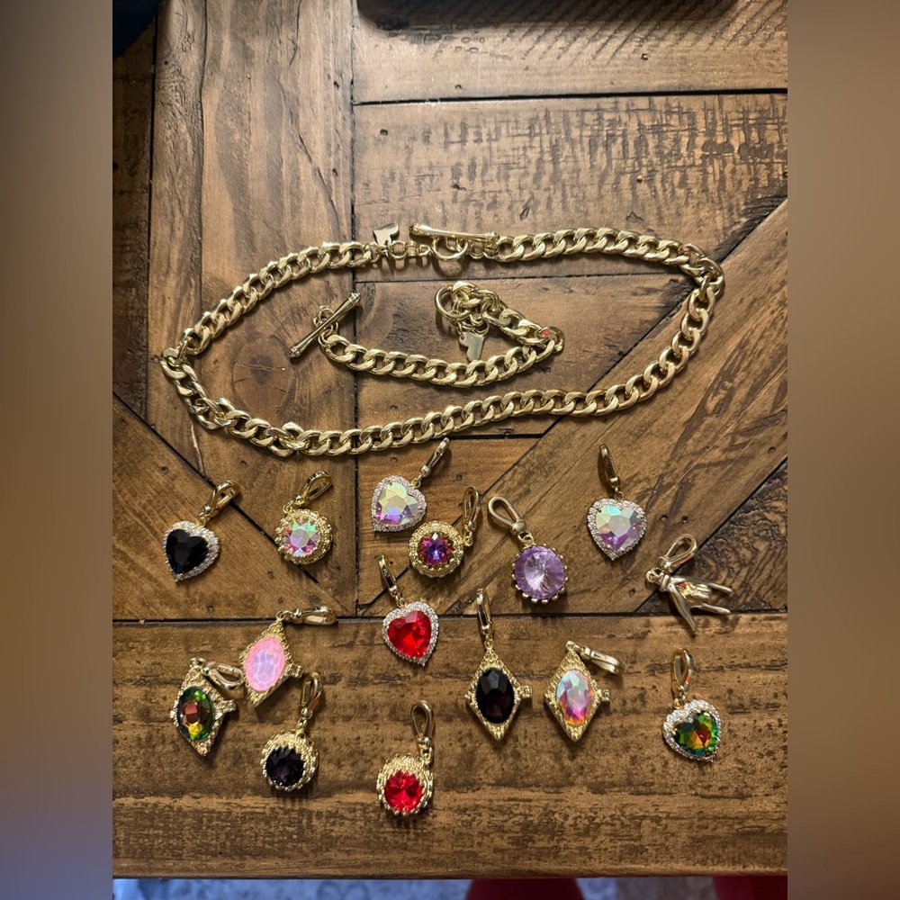 Feed Me Gems Charm Necklace and Charm Bracelet w 15 charms